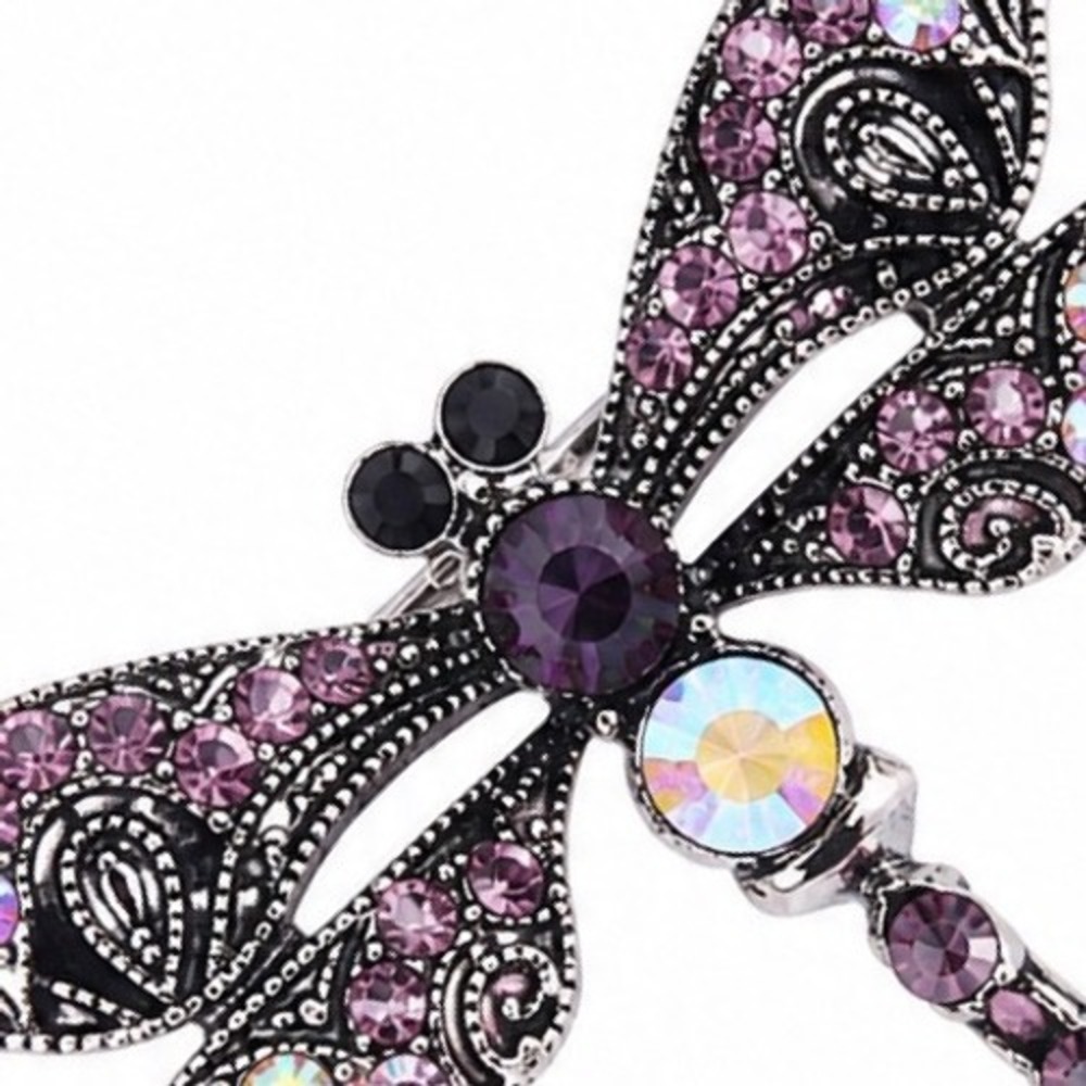 Rhinestone Dragonfly Brooch Antiqued Silver Tone Dangle Tail
Scroll Detail Whims
